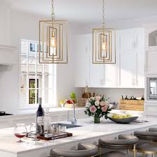 Pendant lights over an island bench not only look fabulous, but they also help you read recipes and prep meals safely. Modern Glam 1 Light Gold Rectangle Kitchen Island Pendant Lights For Dining Room Overstock 30082198