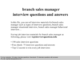 Branch Sales Manager Interview Questions And Answers