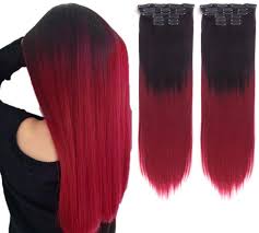 Black hair on top and pastel pink, blue, purple or silver at bottom is always a kind of attractive ombre style to girls. 2pack Ombre Red Clip In Hair Extensions 22inch 7 Pieces 16 Clips Long Straight Clip Hair Extension Ombre Hairpiece Natural Black To Red Amazon Co Uk Beauty