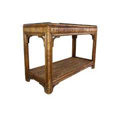 Vintage boho rattan bamboo glass top console hall table. 1970 S Mid Century Bamboo Rattan Wrapped Console Table Chairish