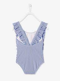 Maillot de bain a volant fille. Maillot De Bain A Volants 1 Piece Fille Raye Bleu Blanc Fille