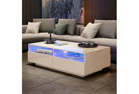 For me, i used the glass tabletop as a guide and made the wood frame a little smaller so that the glass top would fit nicely on top. High Gloss White Rectangle Coffee Table Modern Side End Sofa Table With Led Light 4 Drawers Wish