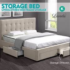 King size bed frame base mattress with storage drawer fabric wooden. Buy Levede Bed Frame Double King Fabric W Drawers Wooden Mattress Grays Australia