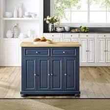 Canora Grey Bingaman Kitchen Island Solid Wood Kitchen Cart Kitchen Furniture Navy Kitchen