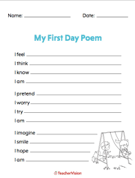 My First Day Of School Poetry Assignment In 2020 Poetry Worksheets First Day Poem Poems About School