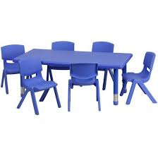 Flash Furniture 24 W X 48 L Adjustable Rectangular Blue Plastic Activity Table Set With 6 School S Preschool Tables Kids Table And Chairs Kids Activity Table