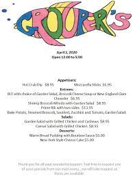 Menu Of Grouper S Waterfront Restaurant Elizabeth City Reviews And Ratings