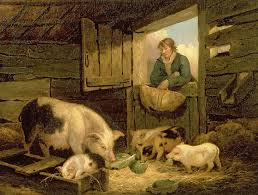 A Boy Looking Into A Pig Sty By George Morland Pig Painting Farm Paintings Animal Paintings