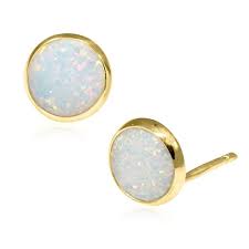 Junior jewels kids' 14k gold over silver cubic zirconia flower hoop earrings sale $150.00. Amazon Com 14k Gold White Opal Stud Earrings 14k Solid Yellow Gold Studs Gold Pushback Closures Dainty 6mm October Birthstone Small Cute Opal Jewelry Simple Handmade Gift For Young Women