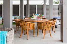 Round dining set outdoor dining set dining sets dining chair cushions dining chairs westminster teak stainless steel furniture teak horizon teak table & bench set | westminster teak. Round Teak Dining Table And Curved Teak Chairs Contemporary Deck Patio