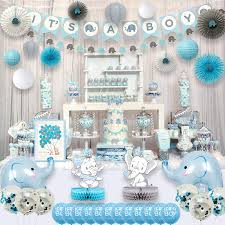 Elephant themed baby shower cake boy. Buy Ajworld Blue Elephant Baby Shower Decorations For Boy Party Supplies Kit With Guest Book It S A Boy Banner Garland Paper Fans Lanterns Cake Toppers Sash Gift Tags And Balloons Online In