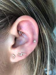 Constellation Piercings Curated Ear Rook Piercing Rose Gold Helix Piercing Two Lobe Piercings Constellation Piercings Ear Piercings Rook Earings Piercings