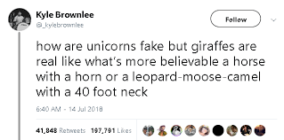 What's more beliveable a horse with a horn or a leopard moose camel with 40 foot neck,… Knit Me A Pony Status Message Here Gahdamnpunk Leopard Moose Camel