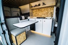 Notice How There Aren T Any Drawer Pulls To Be Seen We Wanted A Clean Look In Nativecampervans New Rental Biggi Van Conversion Interior Custom Vans Van Life