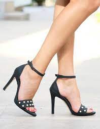 Rosalinda Siyah Cilt Inci Tasli Topuklu Sandalet Sandals Fashion Heels Modsons Stiletto Sandalet Topuklular
