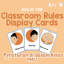 Bawalah buku dan alat tulis sendiri. Classroom Rules Display Cards Mal Peraturan Di Dalam Kelas Mal By Ohkei