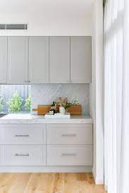 Grey Cabinets Subtle Front Detail Marble Look Splashback Kitchen Interior Kitchen Design Color Kitchen Renovation