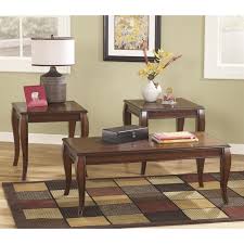 Roundhill furniture is a unique living room table featuring a black/brown textured finish. Ashley Furniture Mattie 3 Piece Coffee Table Set In Reddish Brown T317 13