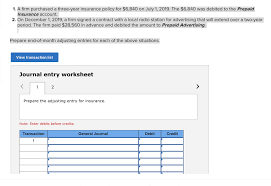 How would you journalize expired insurance?. 1 A Firm Purchased A Three Year Insurance Policy For Chegg Com