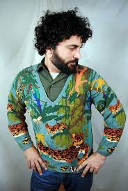 vintage 80s knit jungle sweater monkey leopard turtle etc etsy sweaters animal sweater colorwork knitting