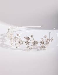 Silver Fine Floral Pearl Headband Silver Headband Pearl Headband Floral Pearl Headband