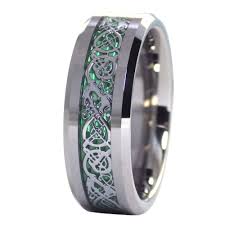 Celtic Ring Tungsten Shamrock Green Celtic Dragon Ring Tungsten Ring Celtic Wedding Rings Celtic Rings Jewelry