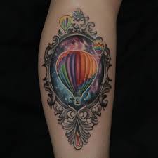 Technicolor Hot Air Balloon Tattoo By Jeremy Brown Hot Air Balloon Tattoo Balloon Tattoo Air Balloon Tattoo