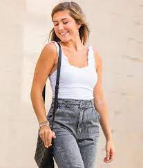 Poof Solid Ruffle Strap Tank Top Women S Tank Tops In White Buckle