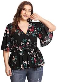 This item has 0 required items. Romwe Women S Plus Size Floral Print Short Sleeve Belt Tie Peplum Wrap Blouse Top Shirts Black 2xl Buy Online At Best Price In Uae Amazon Ae