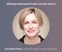 Congratulations to ANDVSA Legal Program Director Christine Pate, recipient  of the 2020 Jay Rabinowitz Public Service Award! Christine Pate has worked  for decades to end violence in Alaska and ensure that survivors