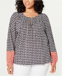Plus Size Cotton Mixed Print Smocked Top Created For Macys