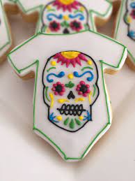 Sugar Skull Onesie Biscuits Sugar Skull Baby Shower Baby Shower Cakes Girl Halloween Baby Shower