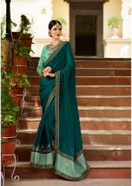 These colors help them camouflage. Peacock Green With Arctic Blue Color Heavy Silk Designer Saree