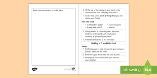 What to write in a friendship card by keely chace on july 16, 2018 whether it's your friend's birthday or just any old day, sending a card with a handwritten message is a great way to bring a smile and nurture the connection you're lucky enough to share with them. Making A Friendship Card Sequencing Worksheet Worksheet
