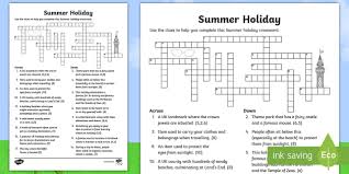 The current version of your android browser temporarily uses the go/return key to delete letters from this crossword puzzle instead of the backspace key. Summer Holiday Crossword Primary Resource Teacher Made