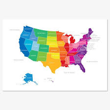 Map Of The United States Usa Map In Bright Colors Etsy Usa Map United States Map Colorful Map