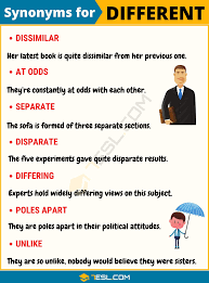 Different Synonym List Of 25 Useful Synonyms For Different 7 E S L English Vocabulary English Conversation Learning Advanced English Vocabulary