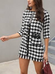 Single Breasted Pocket Design Tweed Dress Tweed Dress Clothes For Women Fashion Clothes Women