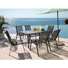 Mesa de comedor rectangular para jardín con estructura metálica y tapa de vidrio, perfecta para organizar reuniones y celebraciones al aire libre. Coleccion De Comedor De Jardin Agadir El Corte Ingles Basics El Corte Ingles Hipercor