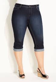 Plus Size Dark Virtual Stretch Cuffed Denim Capri Plus Size New Arrivals Avenue Fashion Clothes Plus Size Fashion