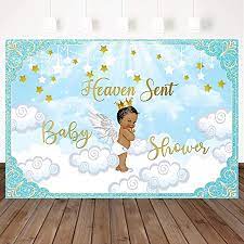 Amazon Com Mocsicka Heaven Sent Baby Shower Backdrop Angel Wings Prince Baby Shower Party Decorations 7x5ft Vinyl Heaven Sent Boy Baby Shower Party Banner Photography Background Electronics