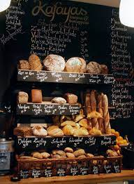 great way of integrating display with menu items cafe food bread shop bakery shop design
