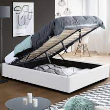 Lit avec rangement et sommier. Lit Coffre 140x190cm Blanc Avec Sommier Pas Cher Miami Id Market