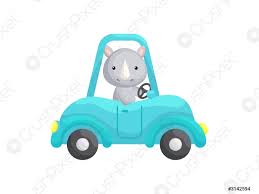 El el rinoceronte nos lleva de la mano hacia deducciones y conclusiones diversas, sin embargo entre todas estas, destaca la estúpida aptitud de los personajes. Lindo Pequeno Rinoceronte Conducir Coche Turquesa Caricatura Personaje Para Vector De Stock Crushpixel
