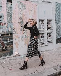 Black And White Polka Dot Midi Skirt Polka Dot Midi Skirt Black Polo Neck Jumper Black Ankle Boots Perfect Winter Outfit Inspiration Mon Winter Skirt Outfit Monochrome Outfit Dot Dress Outfit