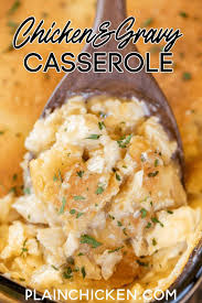 Chicken Gravy Casserole Comfort Food At Its Best So Simple And Tastes Amazing Chicken Gravy Mix C In 2020 Plain Chicken Recipe Recipes Favorite Recipes Chicken