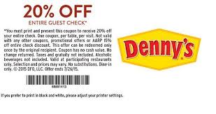 Denny S Printable Coupon 20 Off Entire Check Dennys Coupons Printable Coupons Coupons