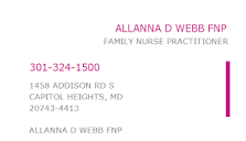 1396009155 NPI Number | ALLANNA D WEBB FNP | CAPITOL HEIGHTS, MD ...
