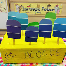 Our Ice Cream Shop Sells Ice Blocks Too We Made Our Ice Blocks Using Paint Cards From Ice Cream Parlour Role Play Craft Activities For Kids Ice Cream Shop