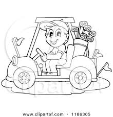 2,654 golf carts clip art images on gograph. Cartoon Of An Outlined Happy Man Driving A Golf Cart Royalty Free Vector Clipart By Visekart 1186305